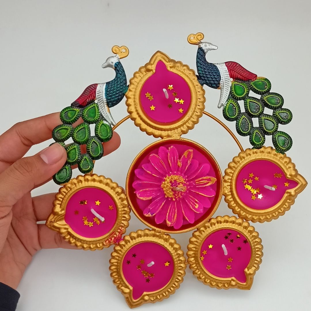 Peacock Design Decorative Diya Candle Set