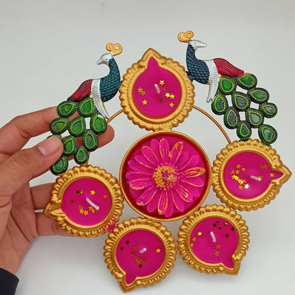 Peacock Design Decorative Diya Candle Set