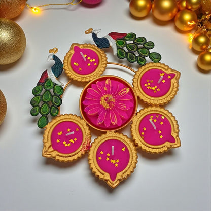 Peacock Design Decorative Diya Candle Set