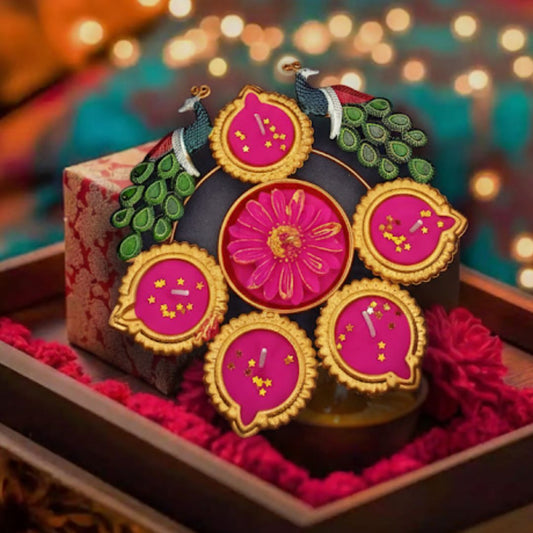 Peacock Design Decorative Diya Candle Set