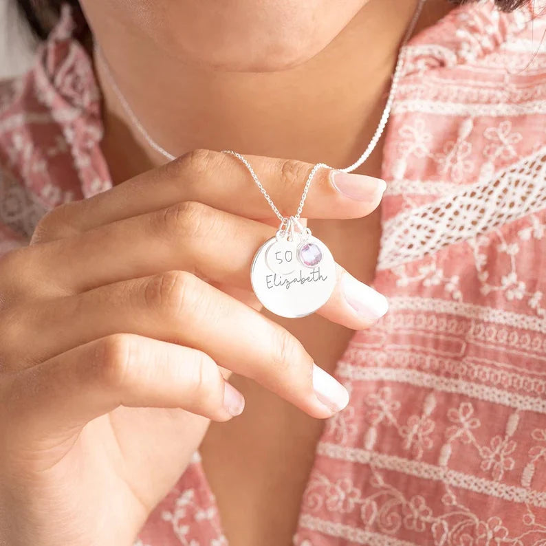 Personalised 50th Birthday Disc Name Necklace