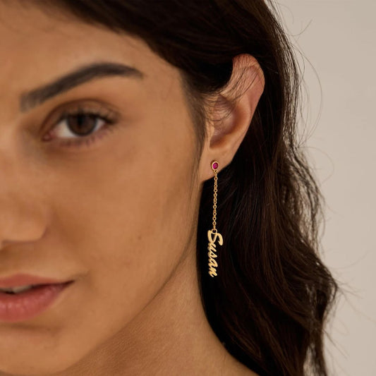 Personalized Name Drop Earrings With Birthstone