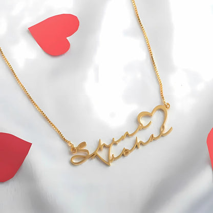 Personalized Signature Style Heart Couple Necklace