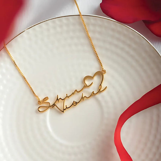 Personalized Signature Style Heart Couple Necklace