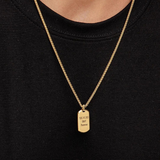 Personalize Message Necklace For Men- Men's Gold Disc Necklace