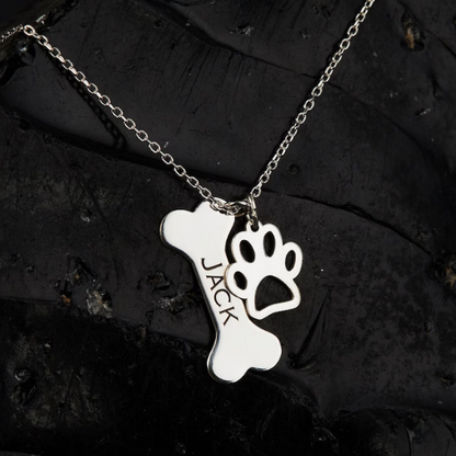 Personalized Dog Name With Paw Bone Necklace