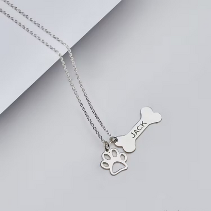 Personalized Dog Name With Paw Bone Necklace