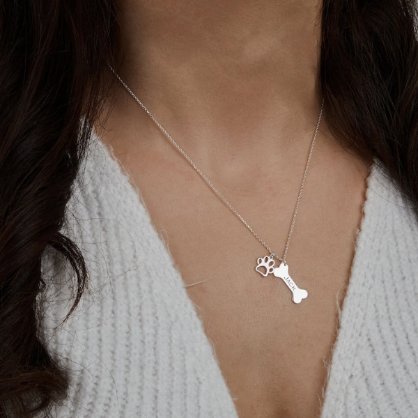 Personalized Dog Name With Paw Bone Necklace