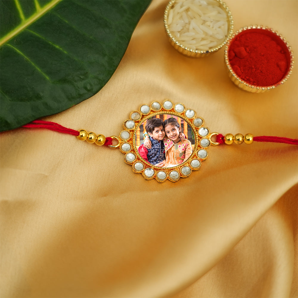 Personalized Photo Rakhi For Brother With Roli Chawal