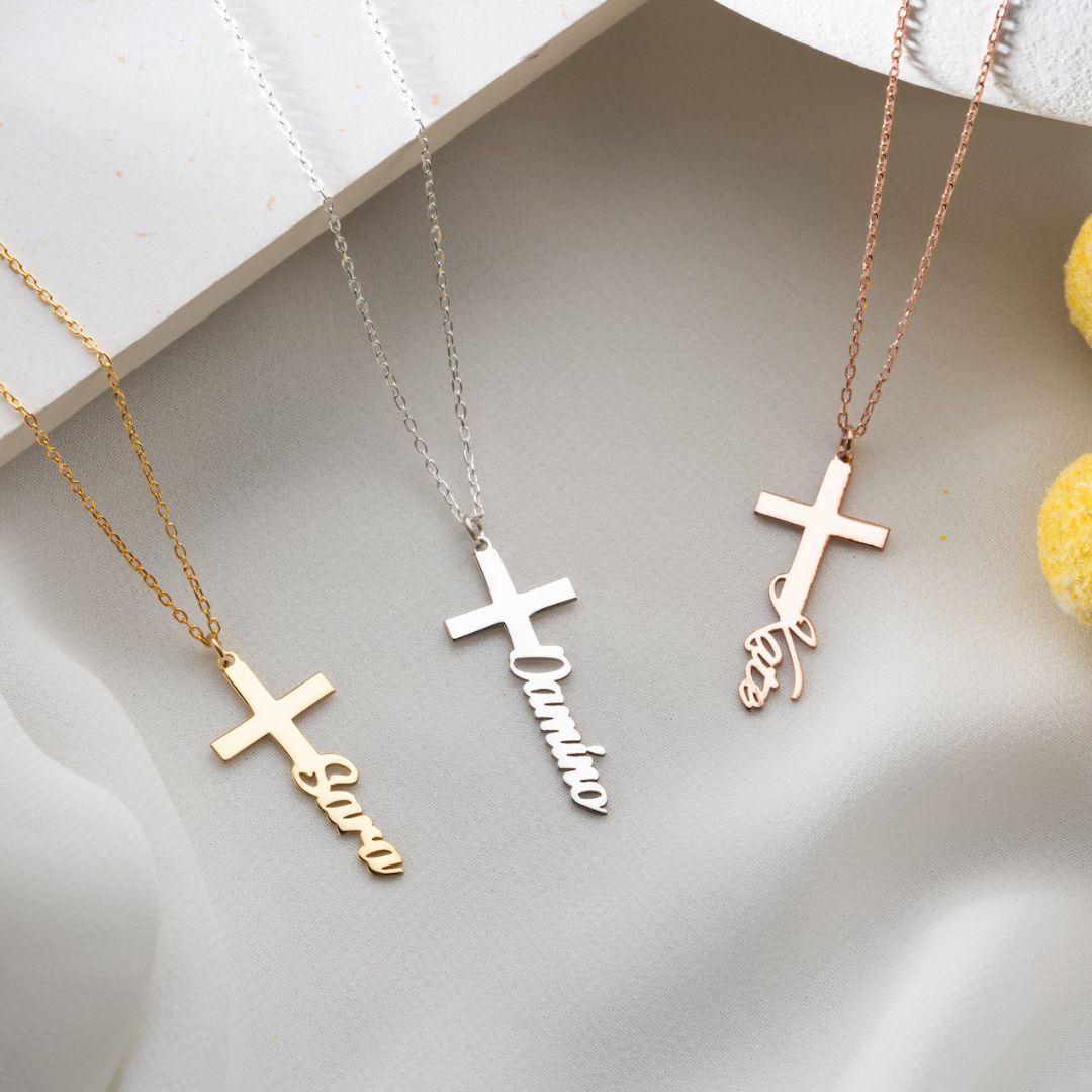 Personalized Baptismal Cross Name Necklace