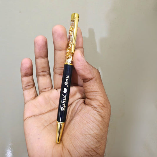 Personalized Black Golden Metal Pen With Name Engraved