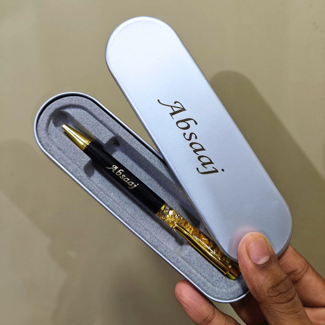 Personalized Black Golden Metal Pen With Name Engraved