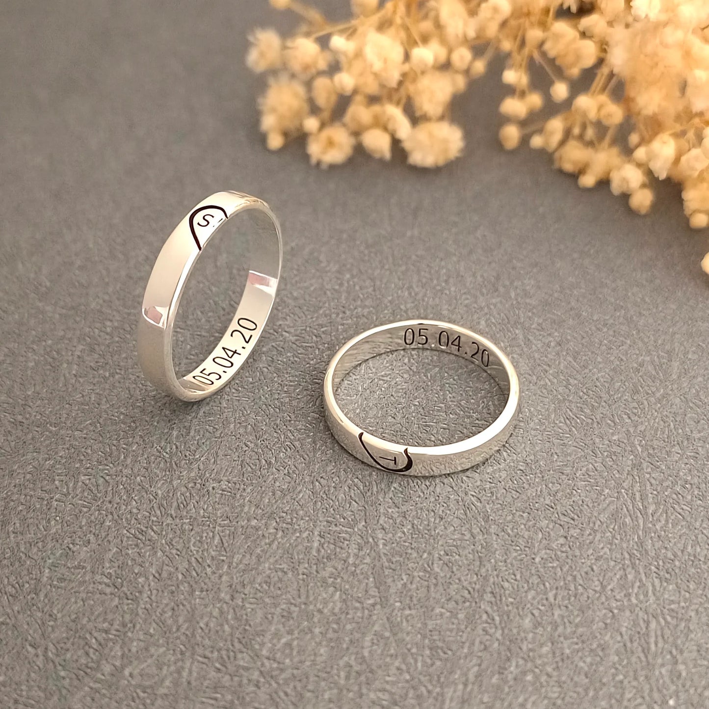 Personalized Couple Initial Ring With Heart- Set of 2