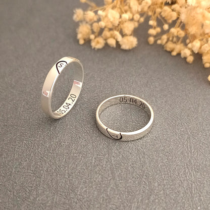 Personalized Couple Initial Ring With Heart- Set of 2