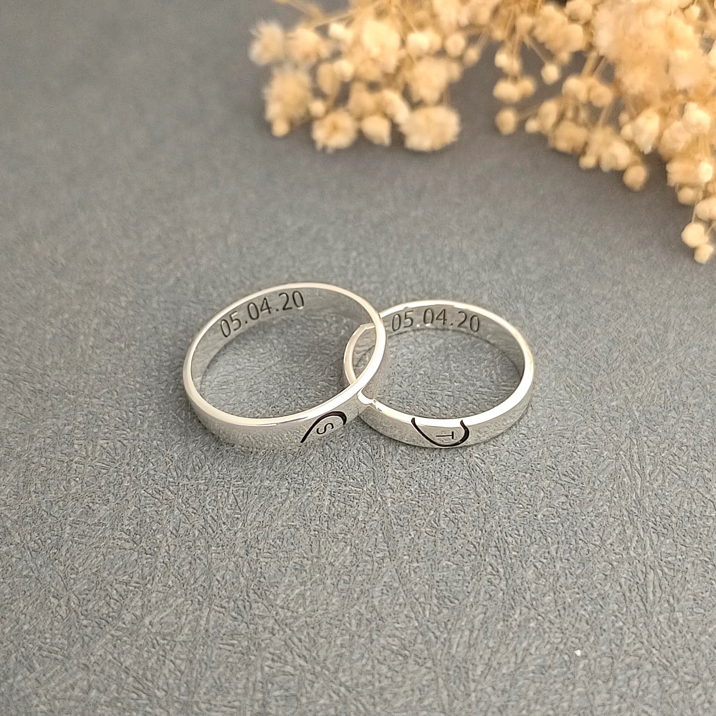 Personalized Couple Initial Ring With Heart- Set of 2