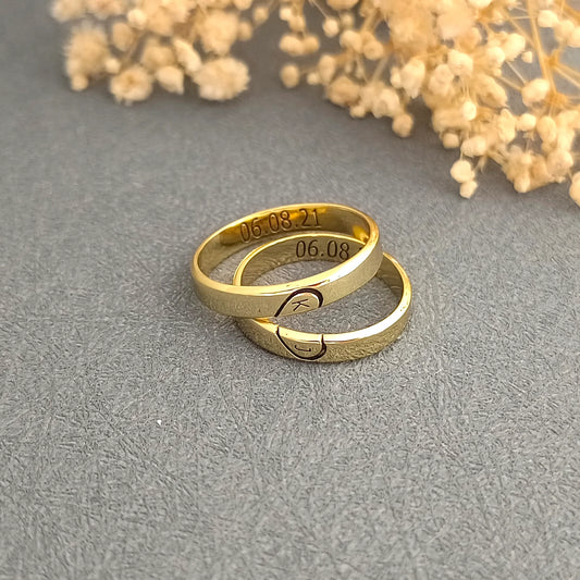 Personalized Couple Initial Ring With Heart- Set of 2