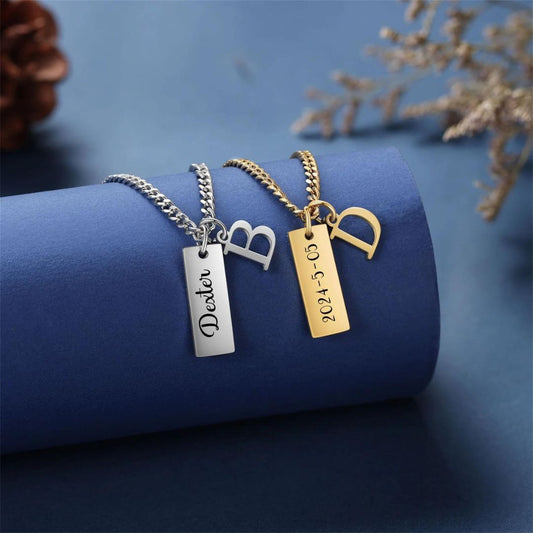 Personalized Initial And Name Bar Necklace For Men