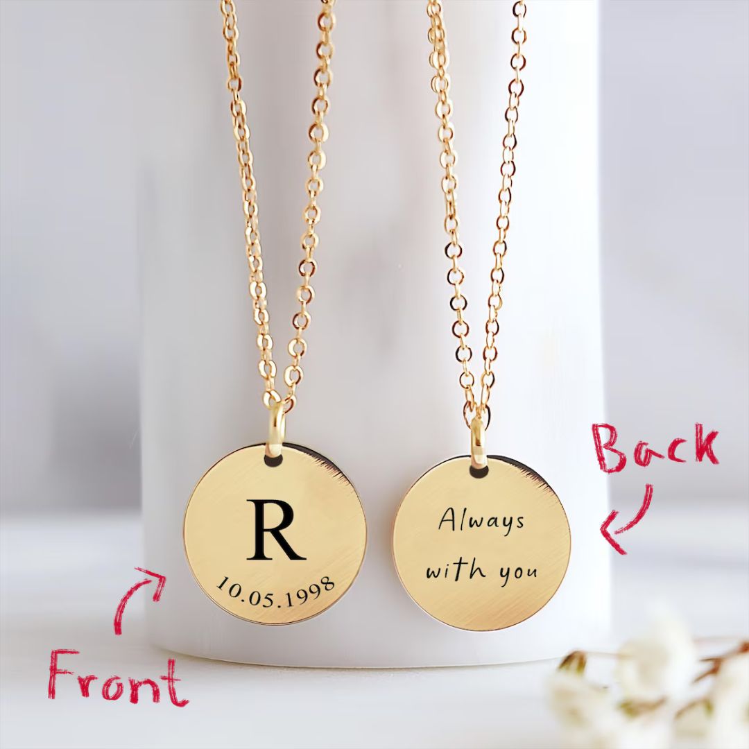 Personalized Initial and Date Engraved Necklace for Women