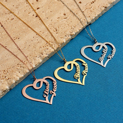 Personalized Two Name Beautiful Heart Necklace
