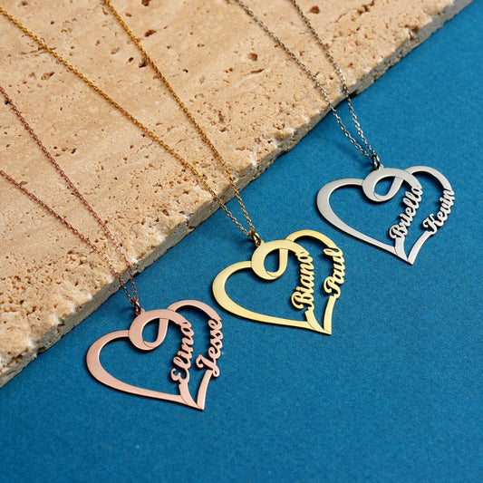 Personalized Two Name Beautiful Heart Necklace