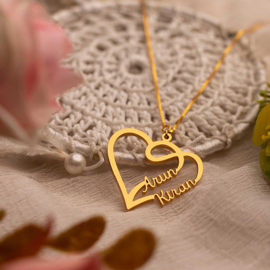 Personalized Two Name Beautiful Heart Necklace