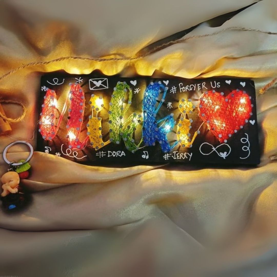Rainbow Thread Art Customized Name Board With Light