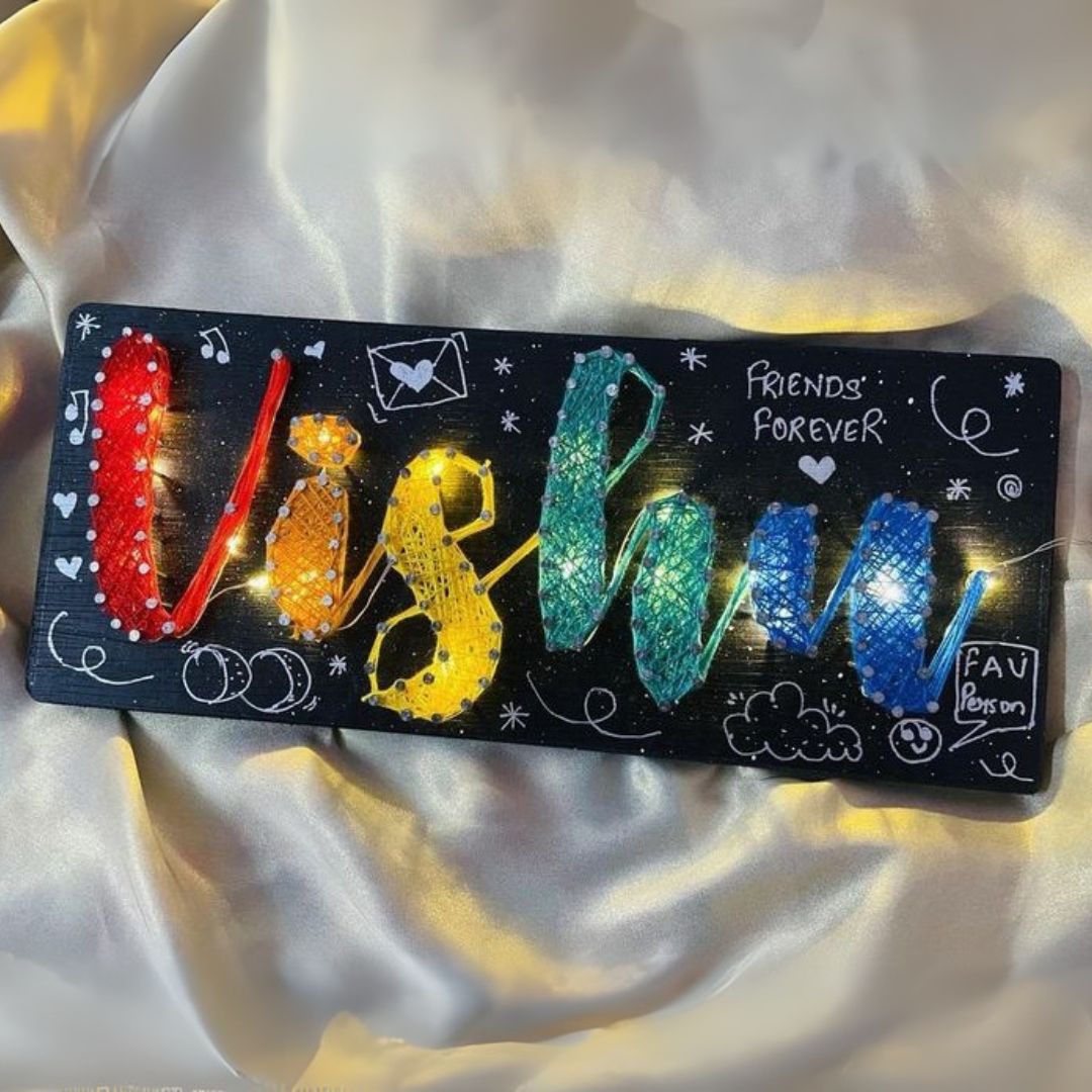 Rainbow Thread Art Customized Name Board With Light