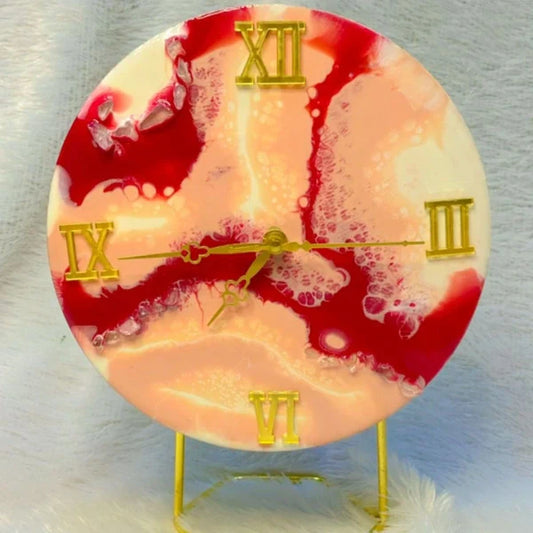 Red Orange Shade Resin Clock With Stand