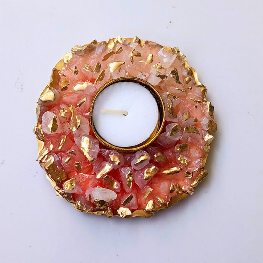 Resin Circular Tealight Holder With Stones For Diwali