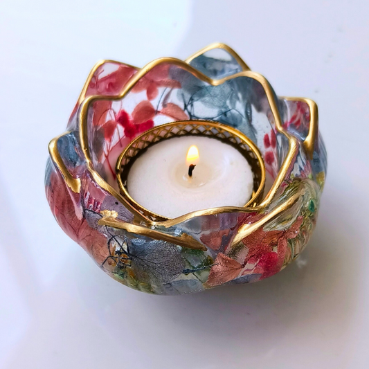 Resin Flower Tealight Holder With Real Flowers