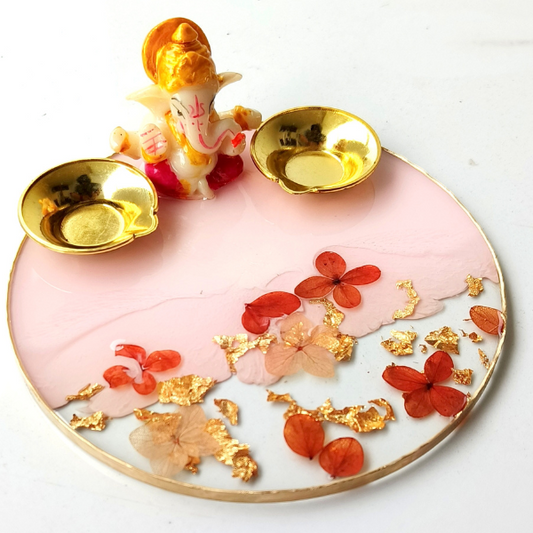 Resin Pooja Thali With Real Flowers