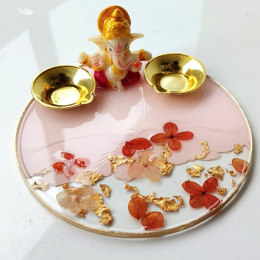 Resin Pooja Thali With Real Flowers