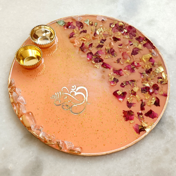 Resin Pooja Thali With Rose Petals