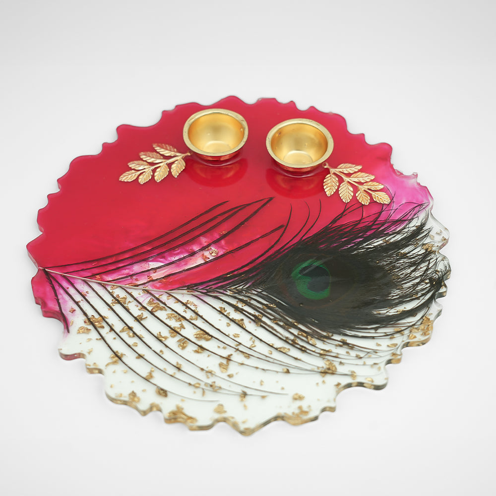 Resin Pooja Thali With Roli And Chawal Container