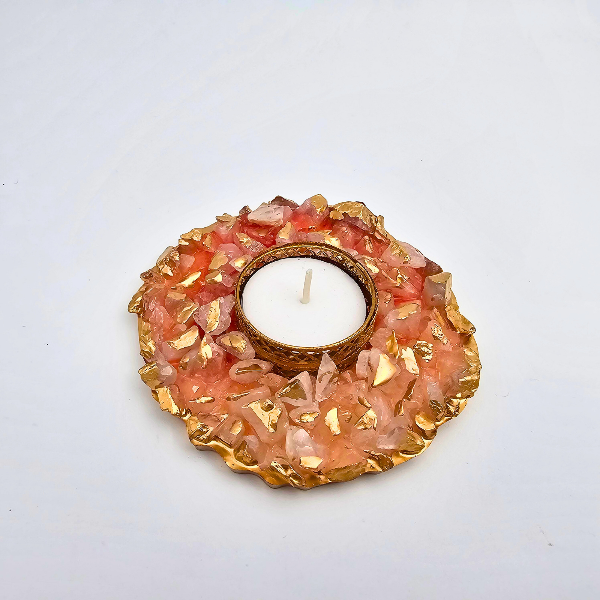 Resin Circular Tealight Holder With Stones For Diwali