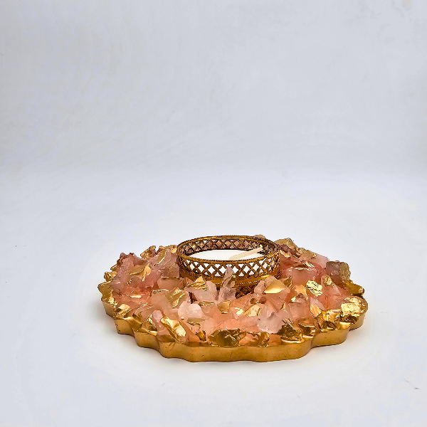 Resin Circular Tealight Holder With Stones For Diwali