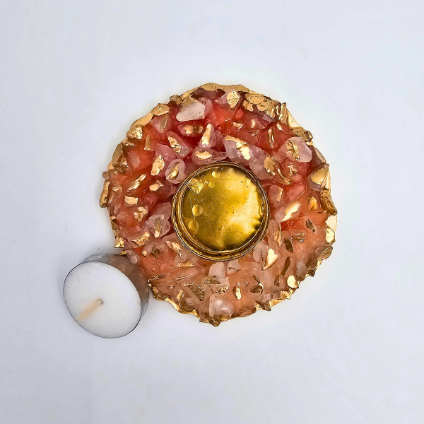 Resin Circular Tealight Holder With Stones For Diwali