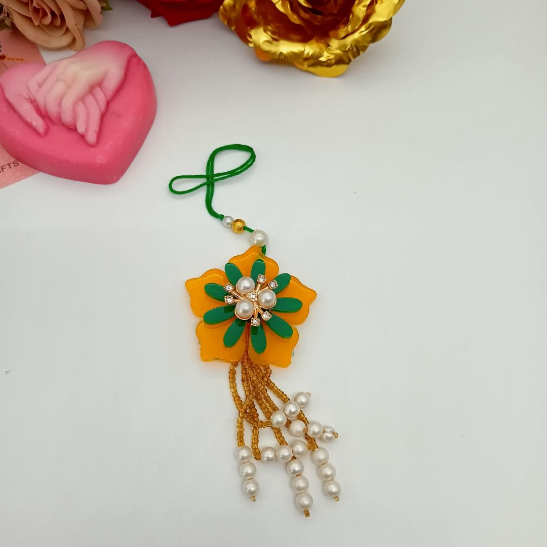 Resin Pooja Thali With Bhaiya And Bhabhi Rakhi Combo