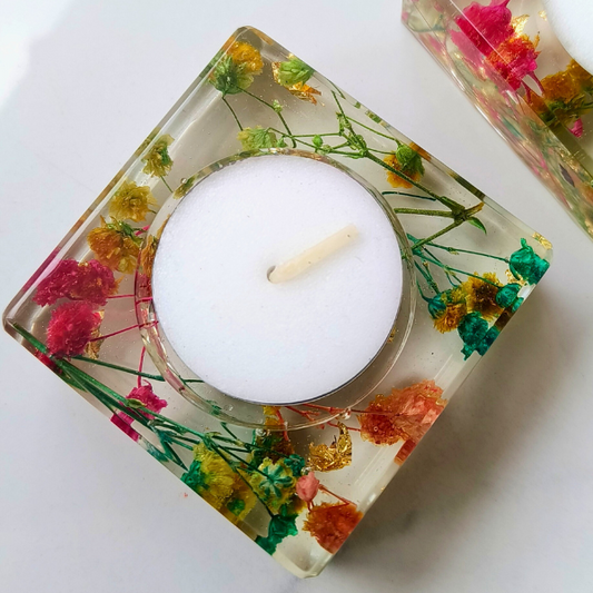 Square Tealight Holder Made With Real Flowers