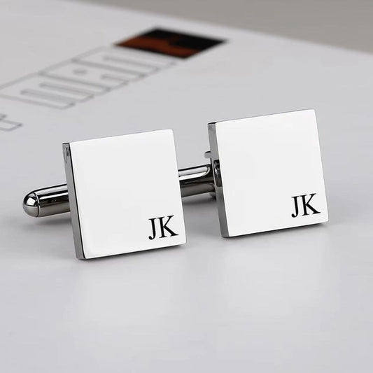 Square Cufflinks With Engraved Initial