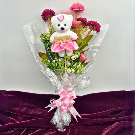 Teddy Bear Flower Bouquet With Exclusive Lakme Lipstick