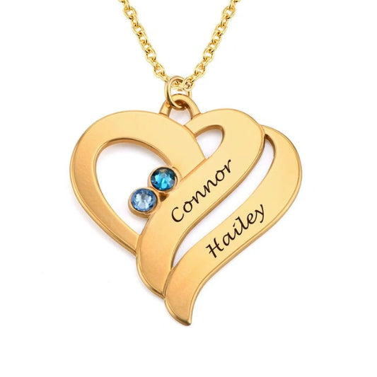 Two Hearts Forever Birthstones Necklace