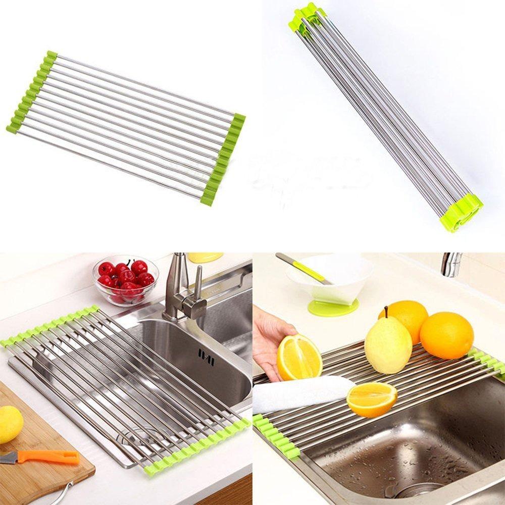 Roll-up dish rack for sink, foldable and compact design