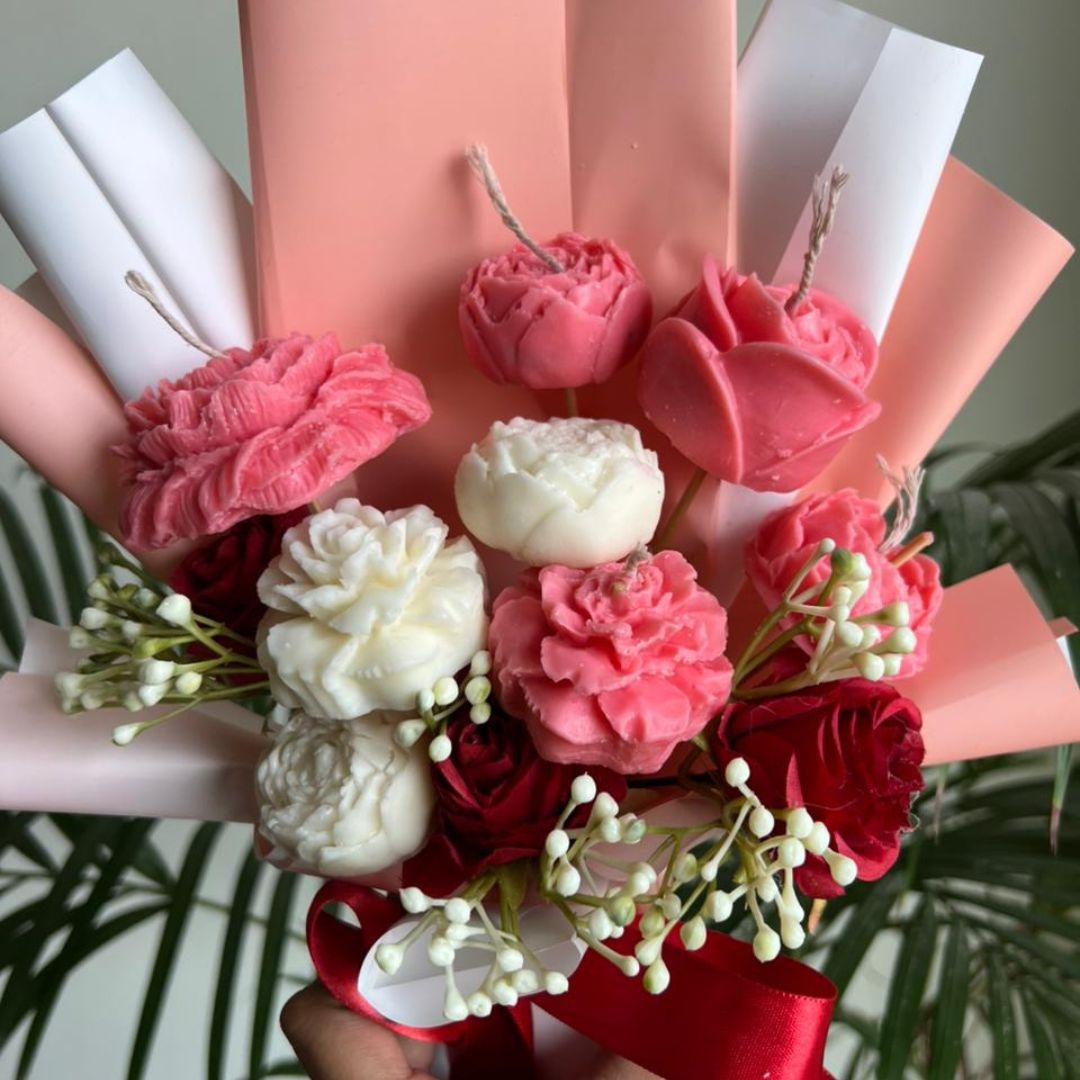White Pink Theme Based Candle Bouquet