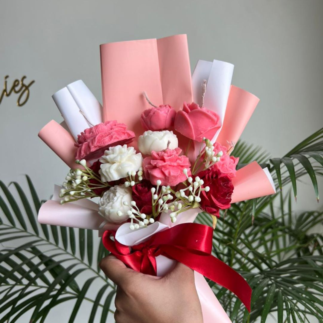 White Pink Theme Based Candle Bouquet