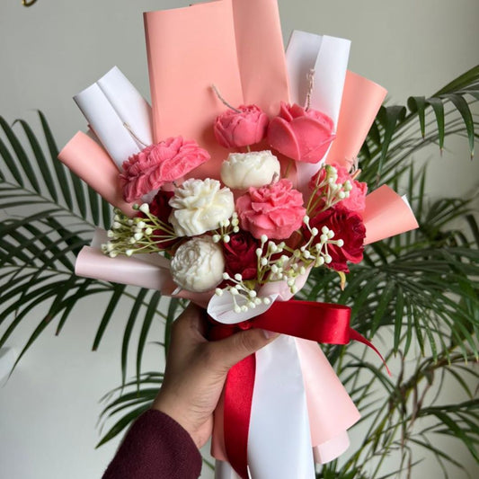 White Pink Theme Based Candle Bouquet
