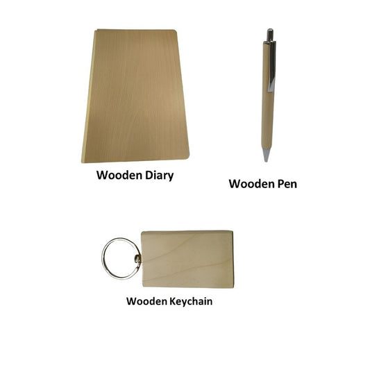 Wooden Diary Pen and Keychain Set