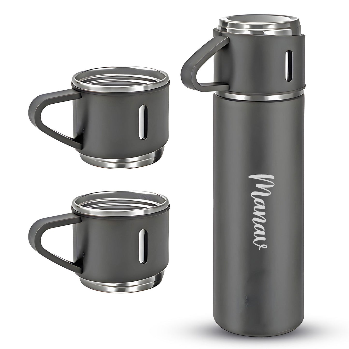 Customized/Personalized Stainless Steel Water Bottle Vacuum Flask Set With 3 Steel Cups Combo | Best Corporate Gift | 500ML