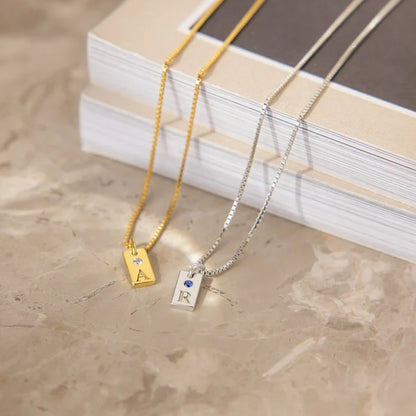 Birthstone Initial Tag Necklace
