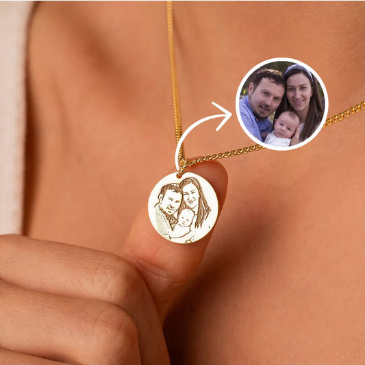 Custom Round Photo Engraved Necklace